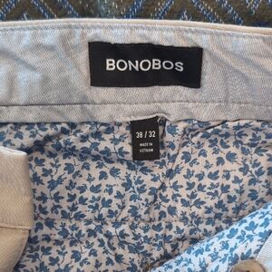 Bonobos Mens Tan Chinos with Blue Floral Lining